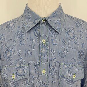 Arnold Zimberg Men's Western Blue Floral Shirt XL Extra Large 97% Cotton 3% Line